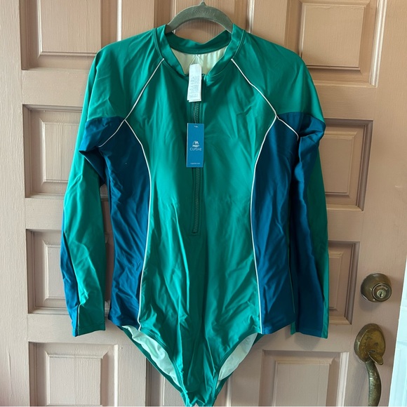 Cupshe Other - Cupshe Green and Blue Long Sleeve One Piece Swimsuit